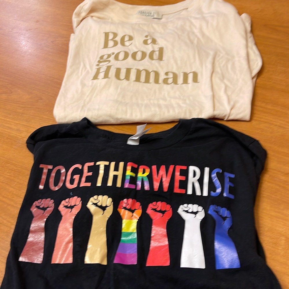 Two great vintage shirts .Inspiration words and stylish shirts